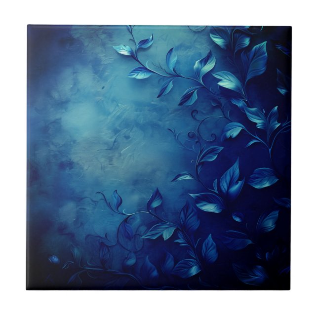 Deep Blue Decorative Leaves Tile (Front)