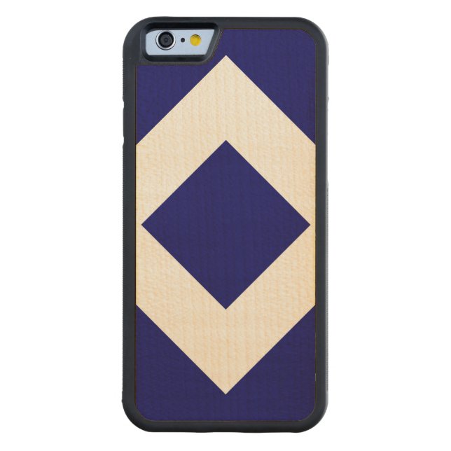 Deep Blue Diamond, Bold White Border Carved Wood iPhone Case (Back)