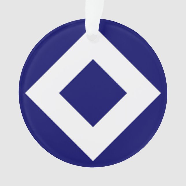 Deep Blue Diamond, Bold White Border Ornament (Front)