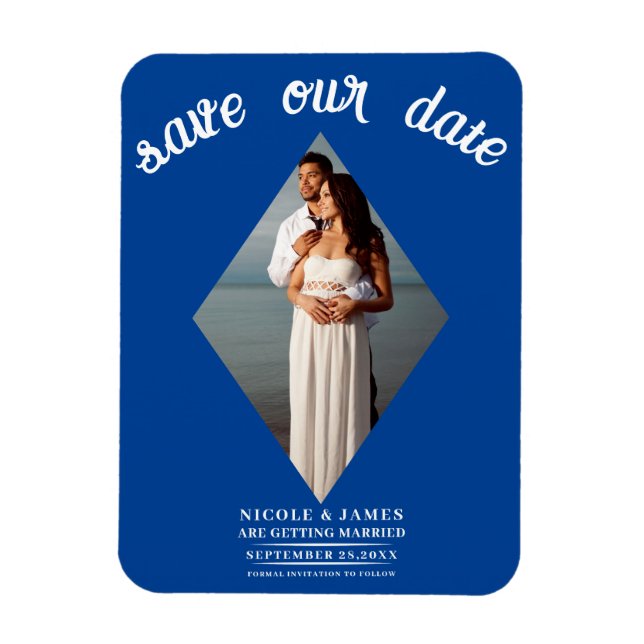 Deep Blue Diamond Photo Wedding Save the Date Magnet (Vertical)