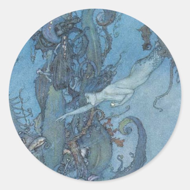 Deep Blue Dreams Vintage Mermaid Sticker (Front)