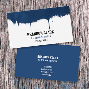 Deep Blue Drip Streak Top Border Design Painting Business Card