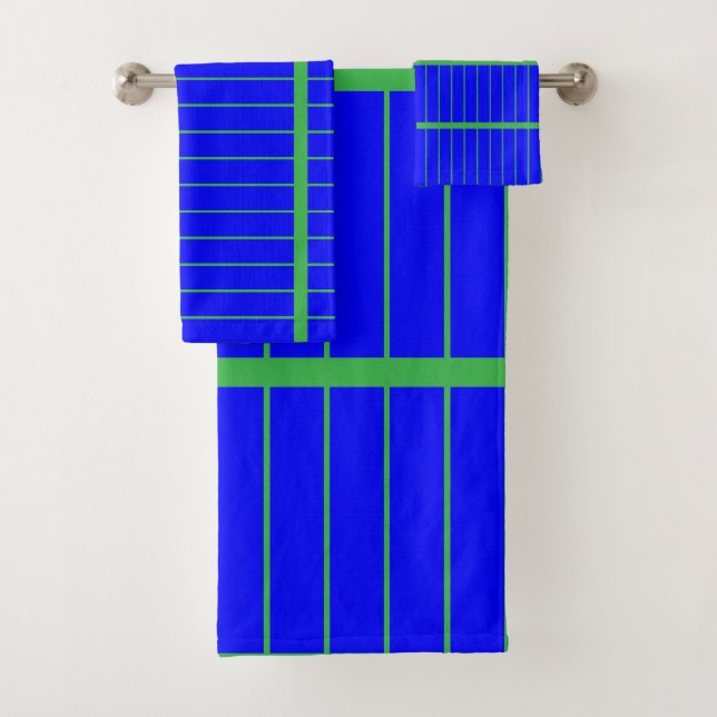 Deep Blue + Emerald Green Stripes Gift  Bath Towel Set (Insitu)