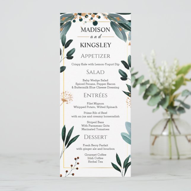 Deep Blue Floral Elegant Fall Wedding  Menu (Standing Front)