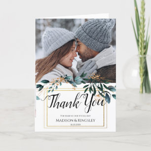 Deep Blue Floral Elegant Fall Wedding Thank You Card