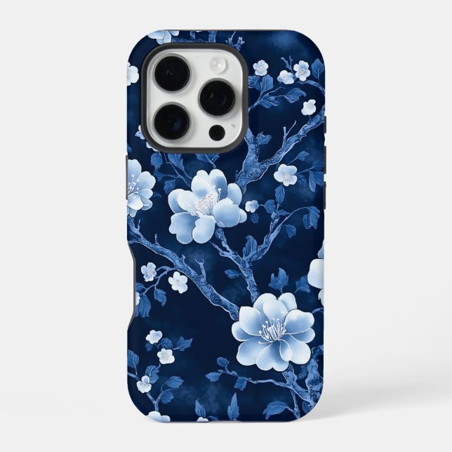 Deep Blue Floral iPhone Case (Back)