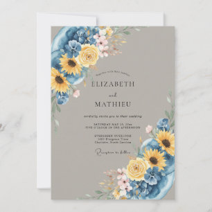 Deep Blue Floral Summer Wedding Invitation