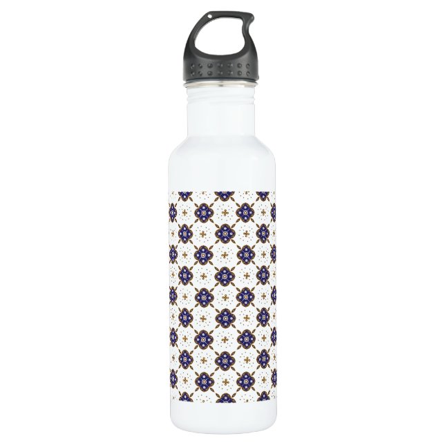 Deep blue flowers pattern 710 ml water bottle (Front)