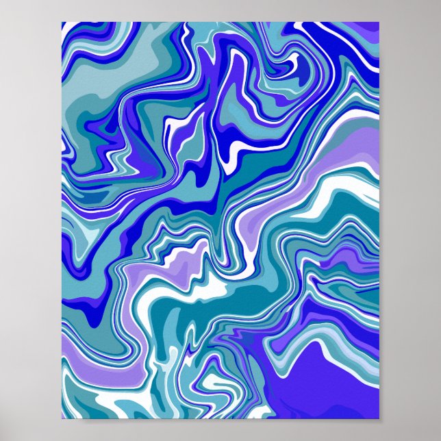 Deep Blue Fluid Abstract Art Poster (Front)