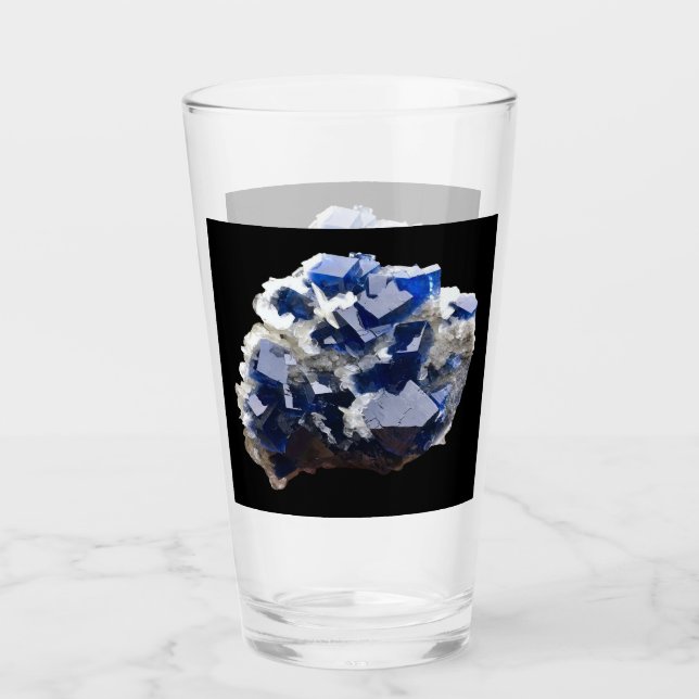 Deep Blue Fluorite Crystal & Flake Calcite Custom Glass (Front)