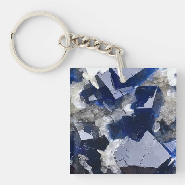 Deep Blue Fluorite Crystal & Flake Calcite Key Ring (Front)