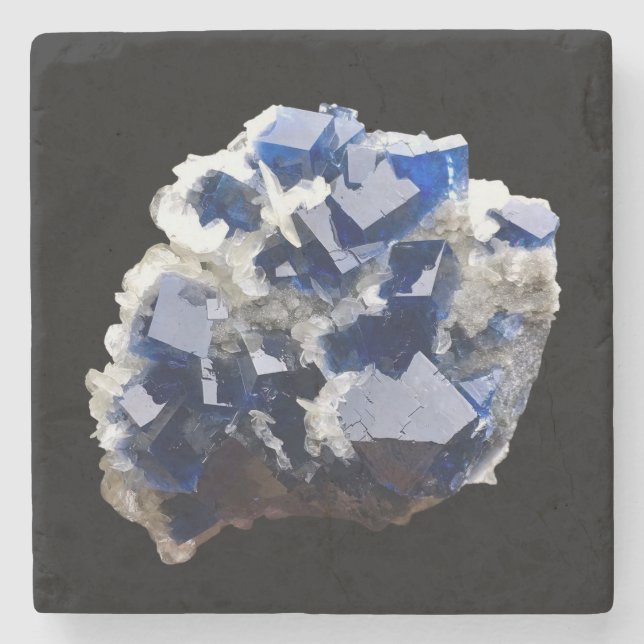 Deep Blue Fluorite Crystal & Flake Calcite  Stone Coaster (Front)