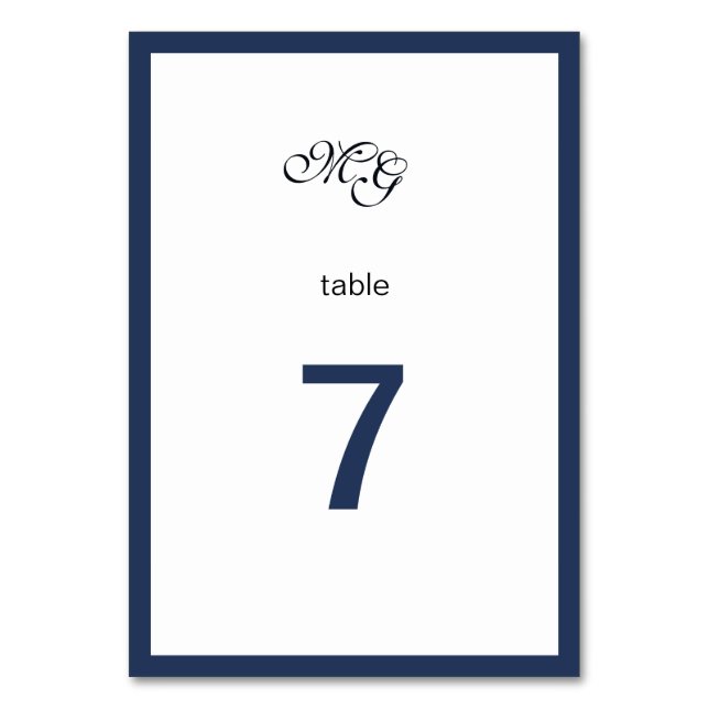 Deep blue Frame. Modern stylish wedding Table Numb Number (Front)