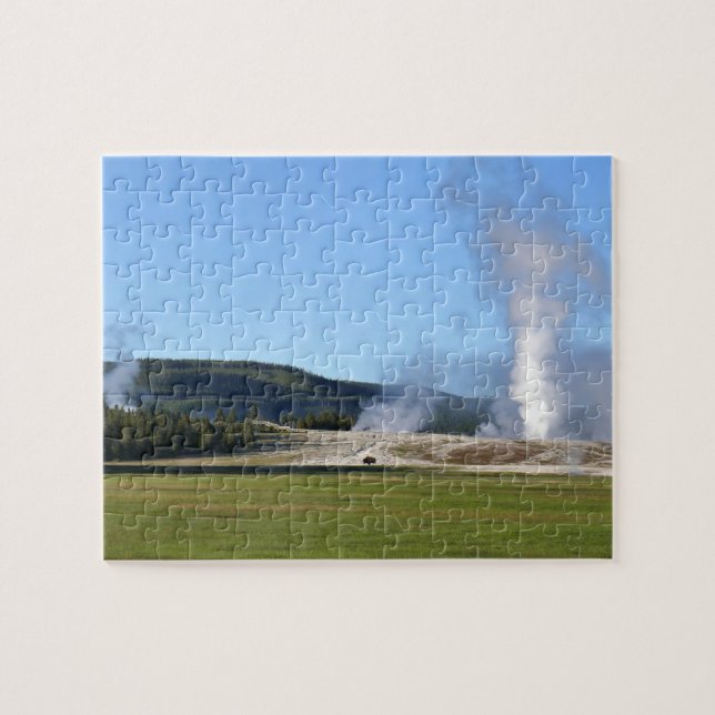 Deep Blue Geyser and Bison at Yellowstone Jigsaw Puzzle (Horizontal)