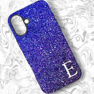 Deep Blue Girly Printed Glitter Stylish and Cute iPhone 16 Plus Case