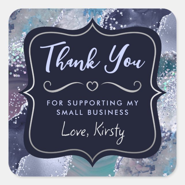 Deep Blue Glitter Agate Small Business Square Sticker (Front)