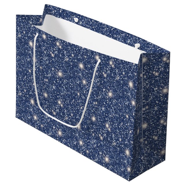Deep Blue Glitter Birthday Large Gift Bag (Front Angled)