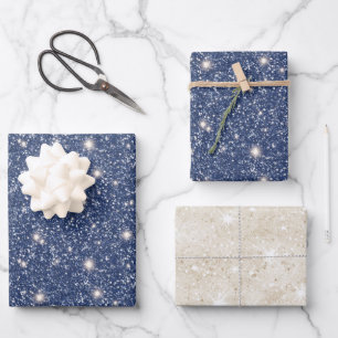 Deep Blue Glitter Cream Sand Birthday Wrapping Paper Sheet