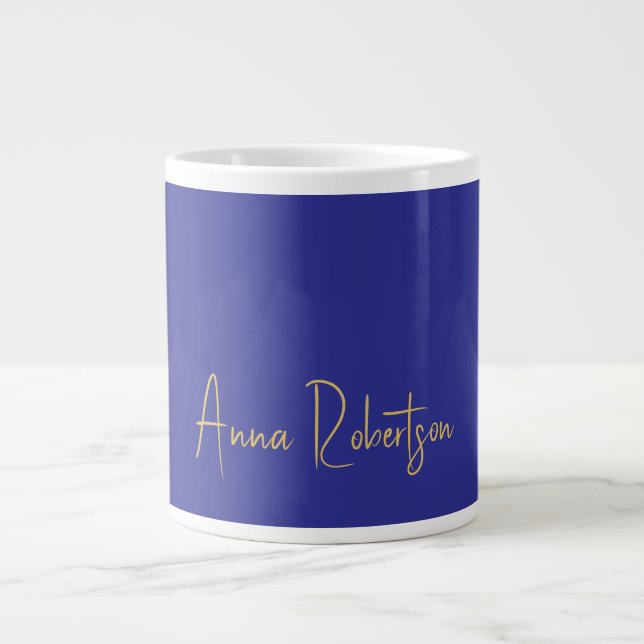 Deep Blue Gold Colours Professional Calligraphy Large Coffee Mug (Front)