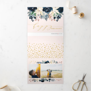 Deep Blue & Gold Joy Christmas Photo Holiday Card