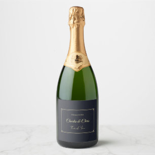 Deep Blue & Gold Personalized Wedding – Elegant Sparkling Wine Label