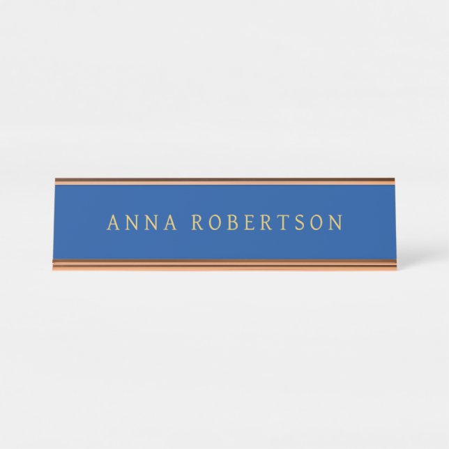 Deep Blue Gold Professional Trendy Minimalist Chic Desk Name Plate (Front)