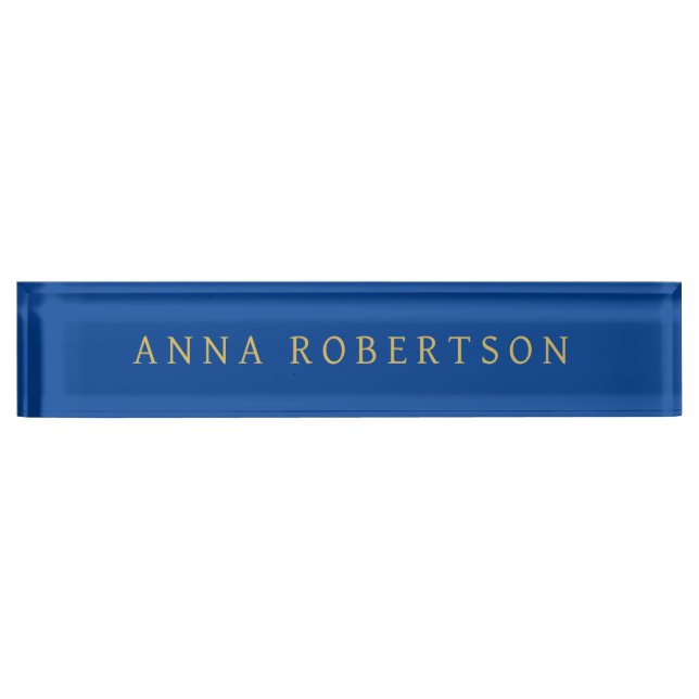 Deep Blue Gold Professional Trendy Minimalist Chic Nameplate (Front)