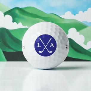 Deep Blue Golfer Logo Initials and Clubs Golf Balls