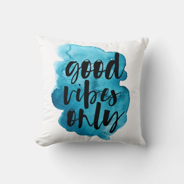 deep blue good vibes only brush script cushion (Front)