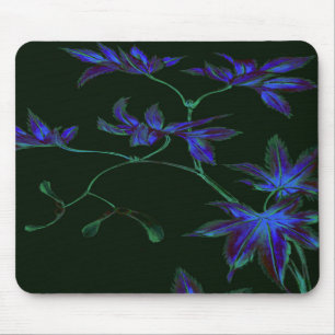 Deep Blue & Green Japanese Floral Mouse Pad