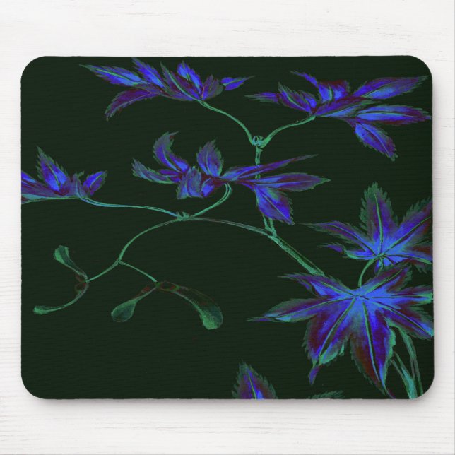 Deep Blue & Green Japanese Floral Mouse Pad (Front)