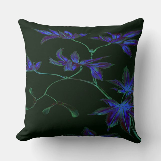 Deep Blue & Green Japanese Floral Pillow (Front)