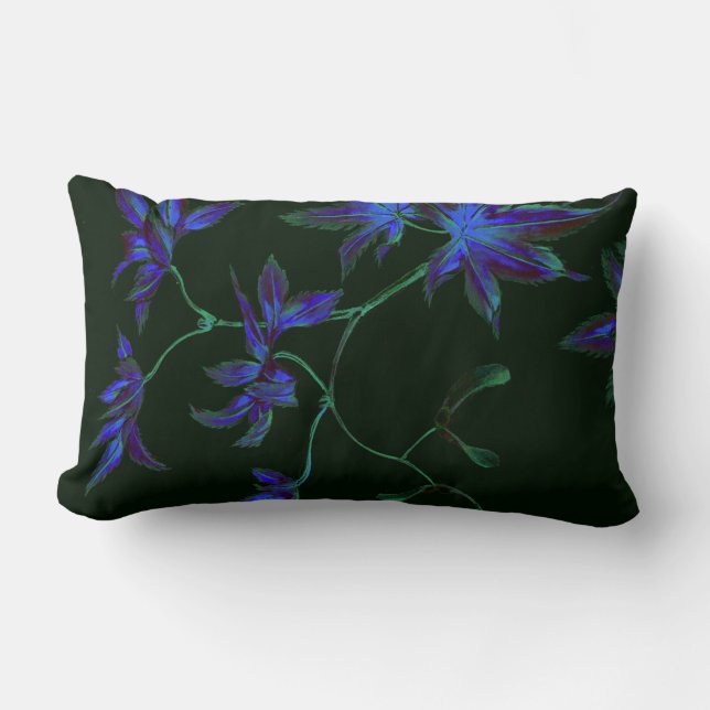 Deep Blue & Green Japanese Floral Pillow (Front)
