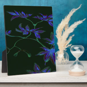 Deep Blue & Green Japanese Floral Wrapped Canvas Plaque