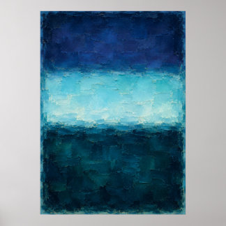 Deep Blue Horizon Abstract With Luminous Cyan Ligh Poster
