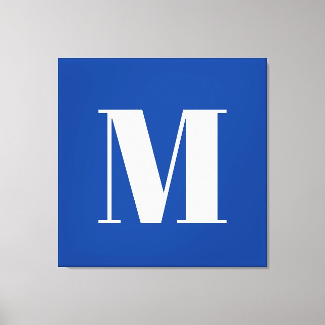 Deep Blue Initial Letter Monogram Modern Stylish Canvas Print (Front)
