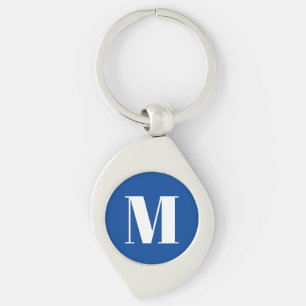 Deep Blue Initial Letter Monogram Modern Stylish Key Ring