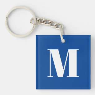 Deep Blue Initial Letter Monogram Modern Stylish Key Ring