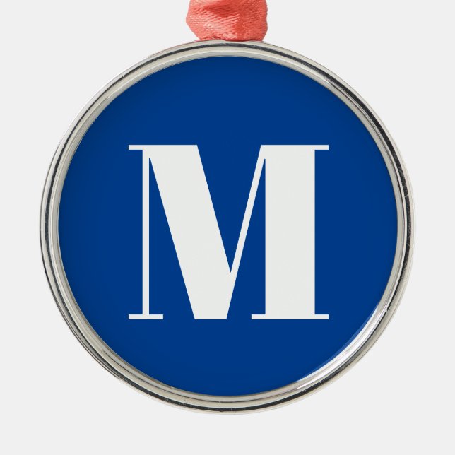 Deep Blue Initial Letter Monogram Modern Stylish Metal Tree Decoration (Front)