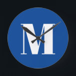 Deep Blue Initial Letter Monogram Modern Stylish Round Clock<br><div class="desc">Would you like to own a product with the initials of your name? It is very simple, aesthetic and attractive.</div>