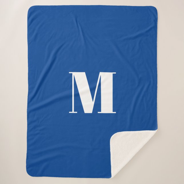 Deep Blue Initial Letter Monogram Modern Stylish Sherpa Blanket (Front)