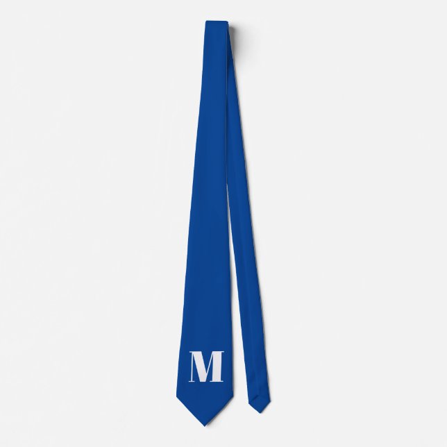 Deep Blue Initial Letter Monogram Modern Stylish Tie (Front)