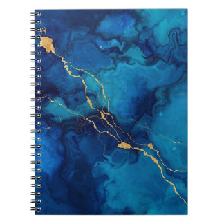 Deep Blue Ink Marble Notebook with Gold Flow Lines