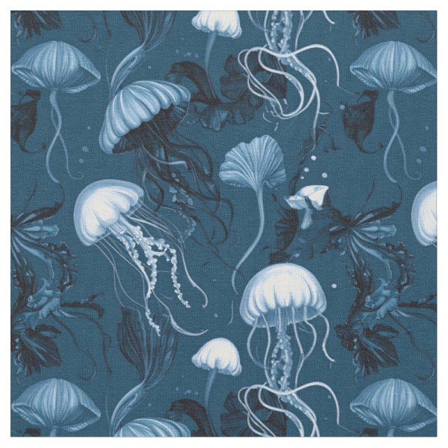 Deep Blue Jellyfish Fabric (Close Up)