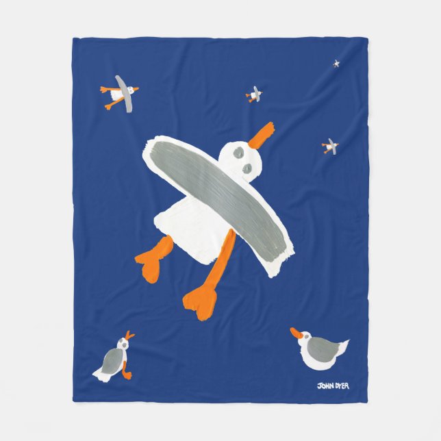 Deep blue John Dyer Seagull Fleece Blanket (Front)