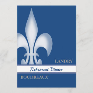Deep Blue Large Fleur de Lis Rehearsal Dinner Invitation