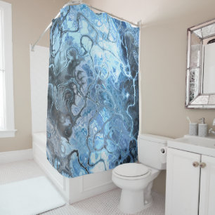 Deep Blue Marble Fractal Style Abstract Shower Curtain