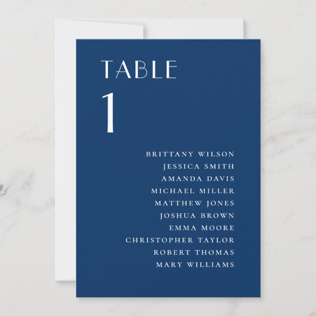 Deep Blue Modern Minimalist Wedding Seating Chart Invitation (Front)