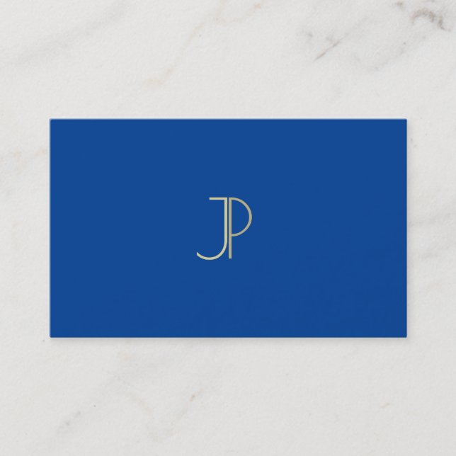 Deep Blue Modern Monogram Elegant Professional Business Card (Front)
