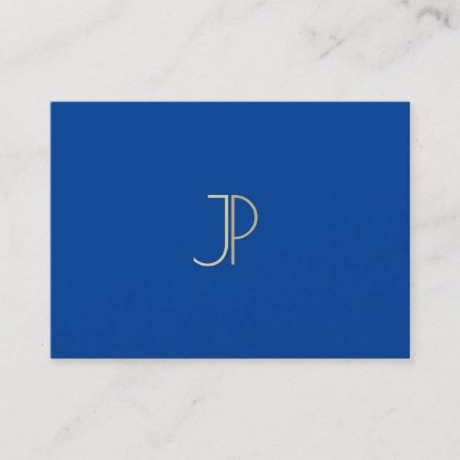 Deep Blue Modern Monogram Elegant Template Luxe Business Card (Front)